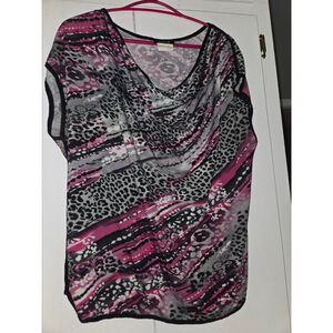 Women's Bellina Blouse L Pink Gray Animal Print